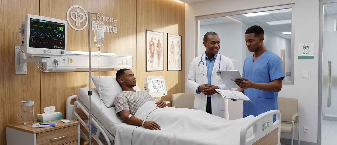 Médecin et infirmier au chevet d'un patient hospitalisé